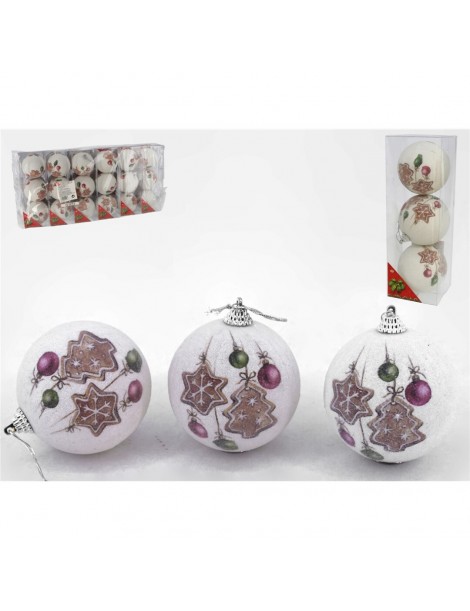 SET 3 BOLAS NAVIDAD BLANCA COLGANTES X3 8 CM.