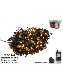 GUIRNALDA 750 LED CALIDO EXTERIOR 8 FUNCIONES 37,5 + 5 METROS