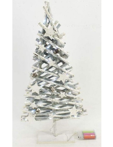 ÁRBOL NAVIDAD MADERA BLANCO 20 LED 50 CM