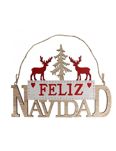 CARTEL FELIZ NAVIDAD DECORADO RENOS 20X14 CM