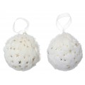 COLGANTE BOLA NAVIDAD PELO BLANCO CON ESTRELLAS DORADAS 10 CM.