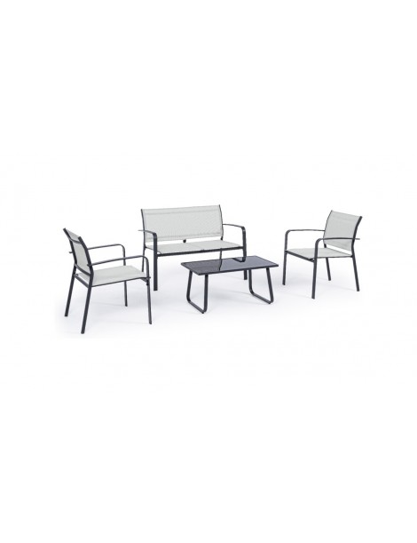 SET ARENT SOFA DOS PLAZAS, 2 BUTACAS Y MESA CON CRISTAL