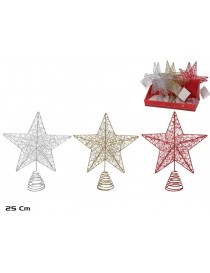 PUNTA ESTRELLA ARBOL NAVIDAD 25 CM. METAL 3 COLORES SURTIDOS