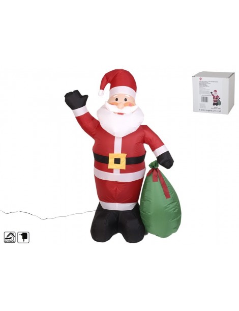 PAPA NOEL CON SACO HINCHABLE CON 6 LED. MEDIDAS: 180 CM.