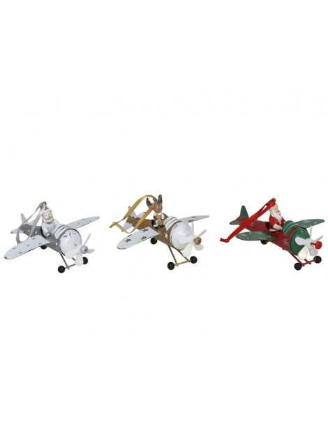 COLGANTE NAVIDAD SANTA CLAUS EN AVIONETA CLÁSICA 13 CM. 3 MODELOS SURTIDOS