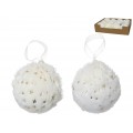 COLGANTE BOLA NAVIDAD PELO BLANCO CON ESTRELLAS DORADAS 10 CM.