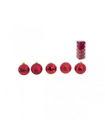 SET 12 BOLAS ROJO 6 CM. 3 SURTIDAS