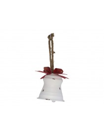 CAMPANA NAVIDAD COLGANTE METAL BLANCA CON LAZO ROJO. 15,5X28 CM