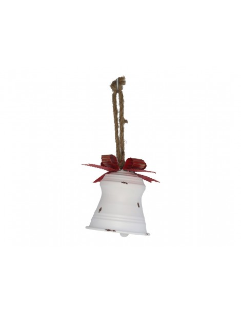 CAMPANA NAVIDAD COLGANTE METAL BLANCA CON LAZO ROJO. 15,5X28 CM