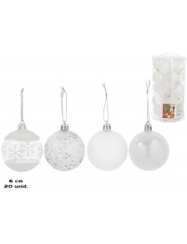 SET 20 BOLAS NAVIDAD 6 CM. COLOR BLANCO EN BOTE