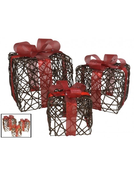 CAJA REGALO NAVIDAD RATTAN CON LAZO ROJO