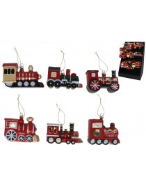 COLGANTE TRENES NAVIDEÑOS 10X4,5X9 CM. 6 UNIDADES SURTIDAS.