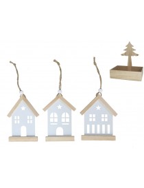 COLGANTE CASITA NAVIDAD MADERA BLANCA MEDIDAS 7,5X11X1 CM. 3 MODELOS SURTIDOS