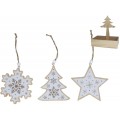 COLGANTE FORMAS NAVIDAD MADERA DECORADAS COPOS NIEVE 8,2X9 CM. 3 UNIDADES SURTIDAS