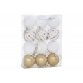 SET 12 BOLAS NAVIDAD 6 CM. MODELO ZURA COLOR BLANCO ORO EN CAJA DE PLÁSTICO