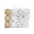 SET 12 BOLAS NAVIDAD 8 CM. MODELO ZURA COLOR BLANCO ORO EN MALETÍN DE PLÁSTICO