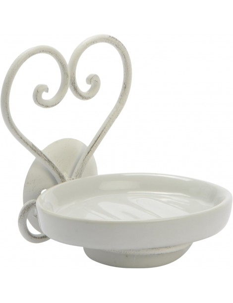 JABONERA CERAMICA CON SOPORTE DE METAL CON FORMA DE CORAZON 10,5X12X13 CM.