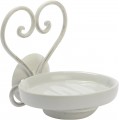 JABONERA CERAMICA CON SOPORTE DE METAL CON FORMA DE CORAZON 10,5X12X13 CM.