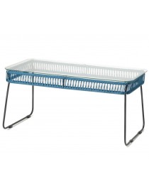 MESA AZUL ESTRUCTURA METAL CON SOBRE DE CRISTAL