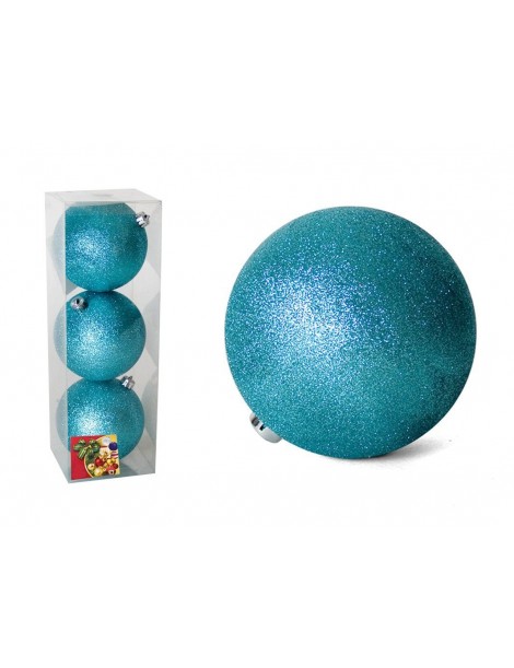 SET 3 BOLAS 10 CM. NAVIDAD AZUL PURPURINA